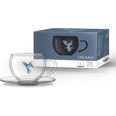 Creano Thermoglas Kolibri Blau mit Unterteller 250ml