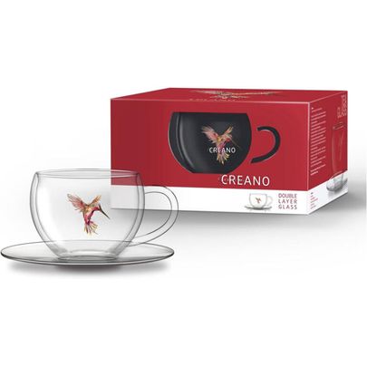 Creano Thermoglas Kolibri Rot mit Unterteller 250ml