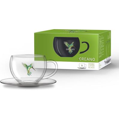 Creano Thermoglas Kolibri Grün mit Unterteller 250ml